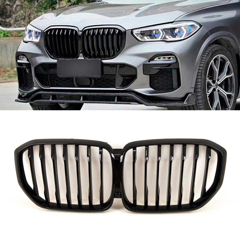 Front Kidney Grilles Single Slat Gloss Bmw X5 G05 2019-2023 Black 9145588378743