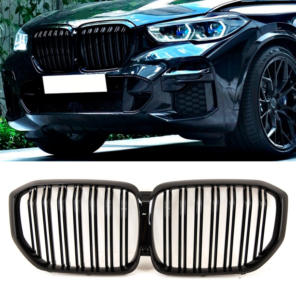 Front Kidney Grilles Double Slats Mp Style Gloss Fits Bmw X5 G05 2019-2023 Black 9145588380319