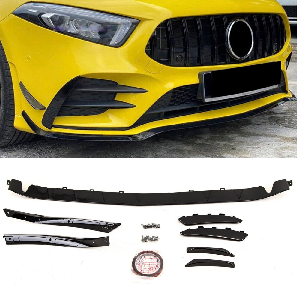 Fits Mercedes A Class W177 A35 2018-2022 Front Bumper Splitter Front Canards Aero Kit Sport Gloss Black 9145588378286