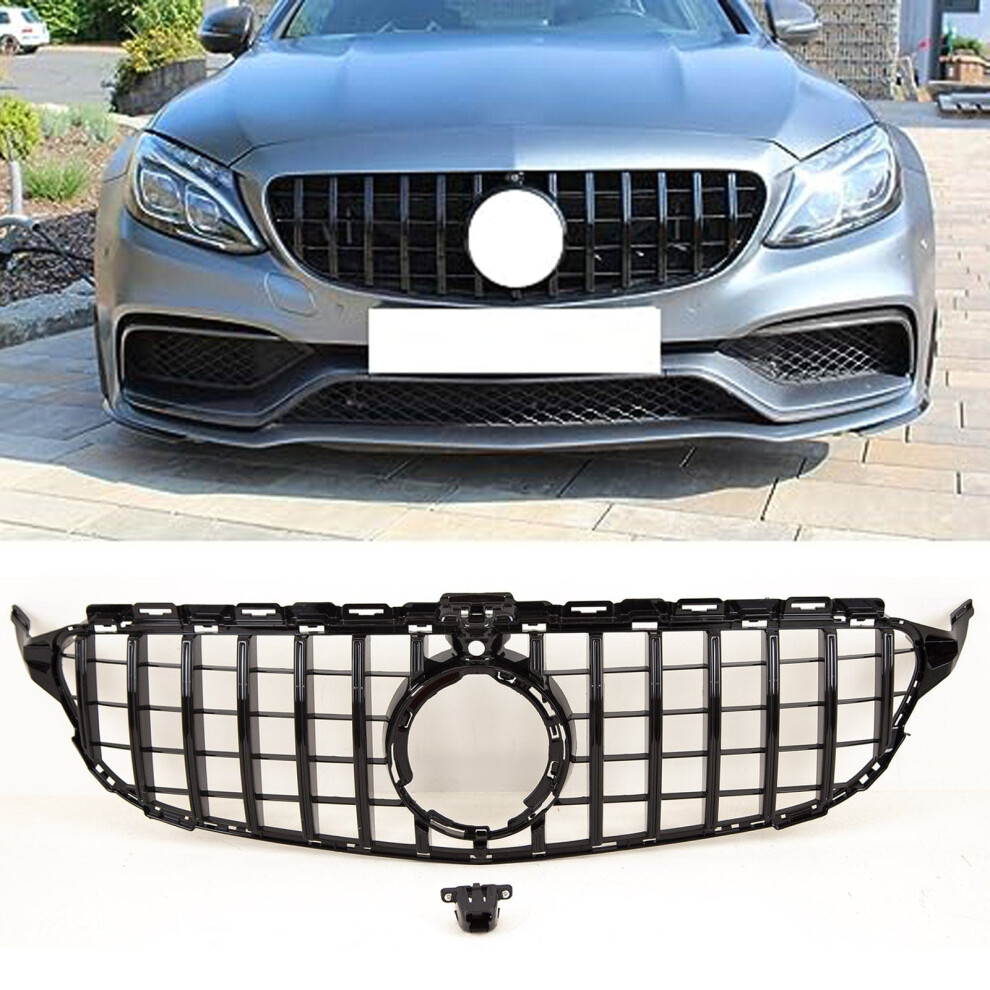 Front Grille Amg Panamericana Gt Style Mercedes C Class W205 18-21 Gloss Black 9145588377647