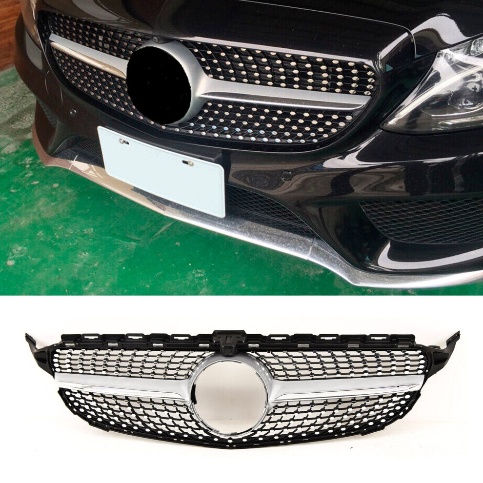 Fits Mercedes C Class W205 2014-2018 Front Bumper Grille Chrome & Sport Black 9145588380432