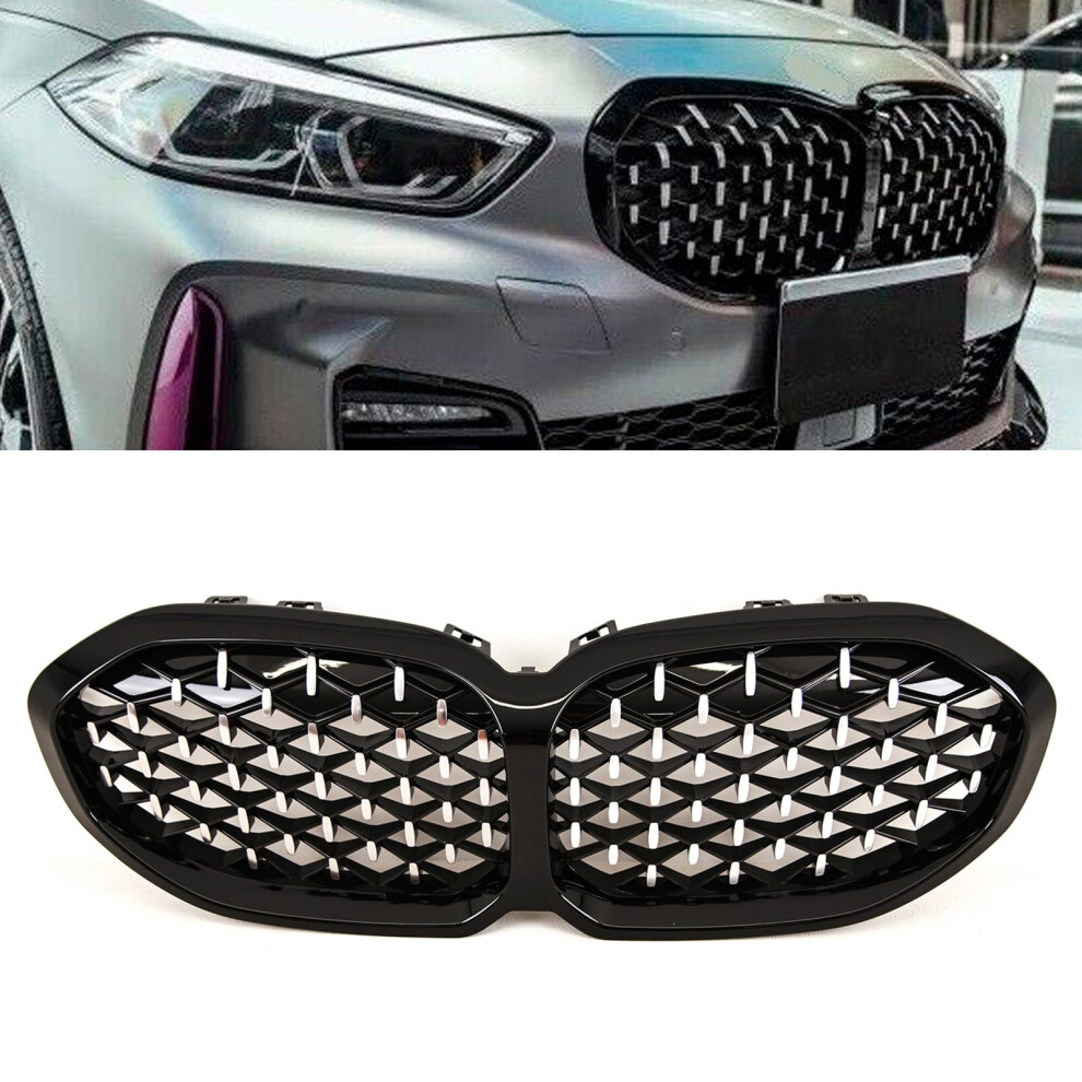 Fits Bmw 1 Series F40 2019- Front Kidney Grilles Gloss & Chrome Black 9145588378736