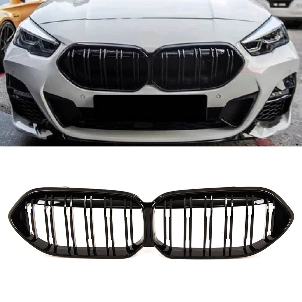 Tvp Trade Vehicle Parts.co.uk Fits Bmw 2 Series F44 2019- Front Kidney Grilles Twin Slats Gloss Black