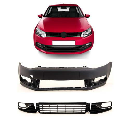 Front Bumper Complete Kit No PDC & Washer Holes Primed VW Polo 2014-2017