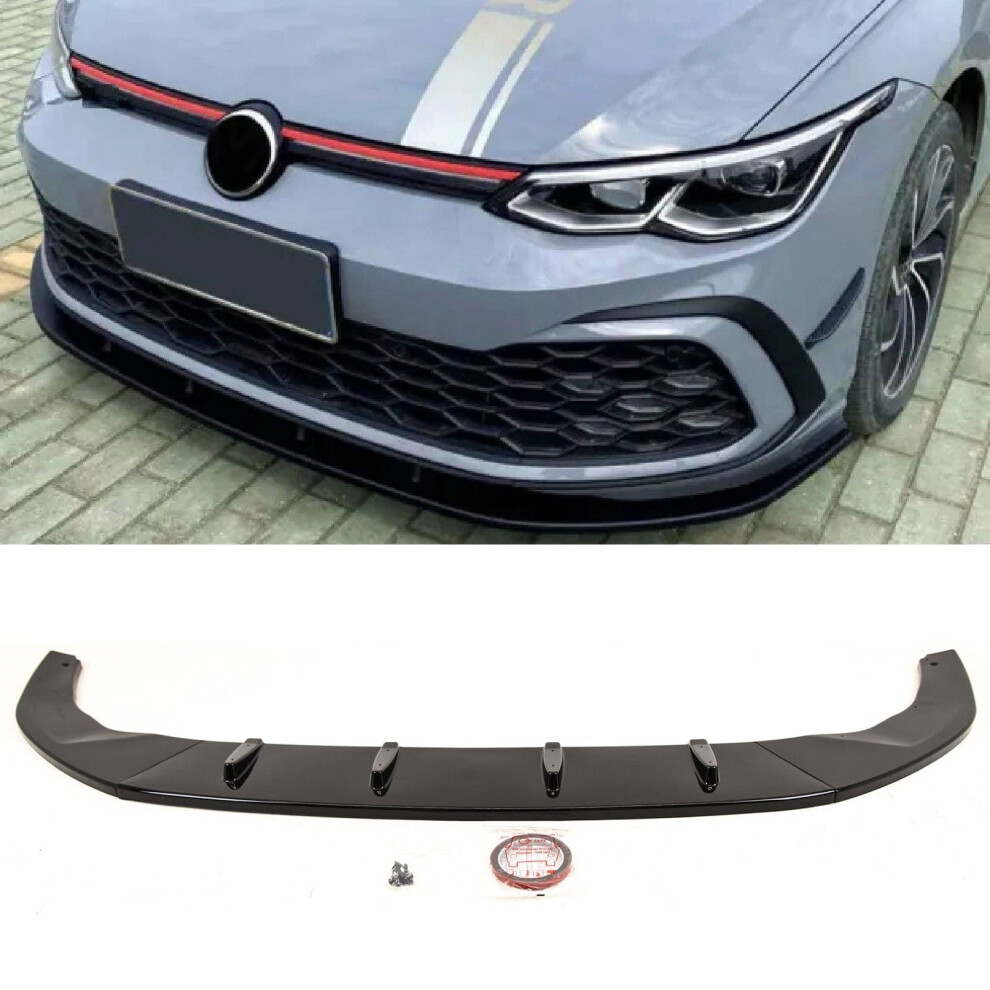 Front Lip Splitter Spoiler Gloss Vw Golf Mk8 Gti Gtd Gte R Line 2020- Black 9145588377791