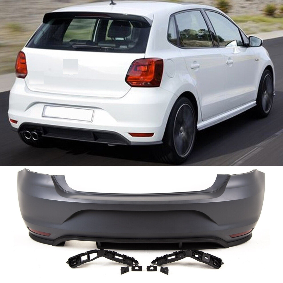 Rear Bumper Complete Primed Twin Exhaust Cut Out Vw Polo Gti 2014-2017 New 9145588377678