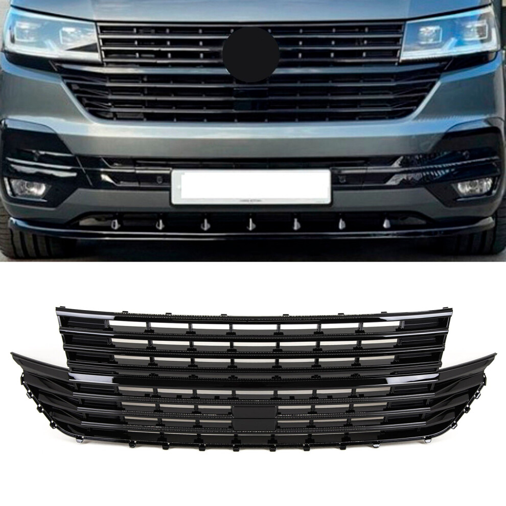 Front Bumper Grille Gloss Badgeless Vw Transporter T6.1 2020- Black 9145588378668