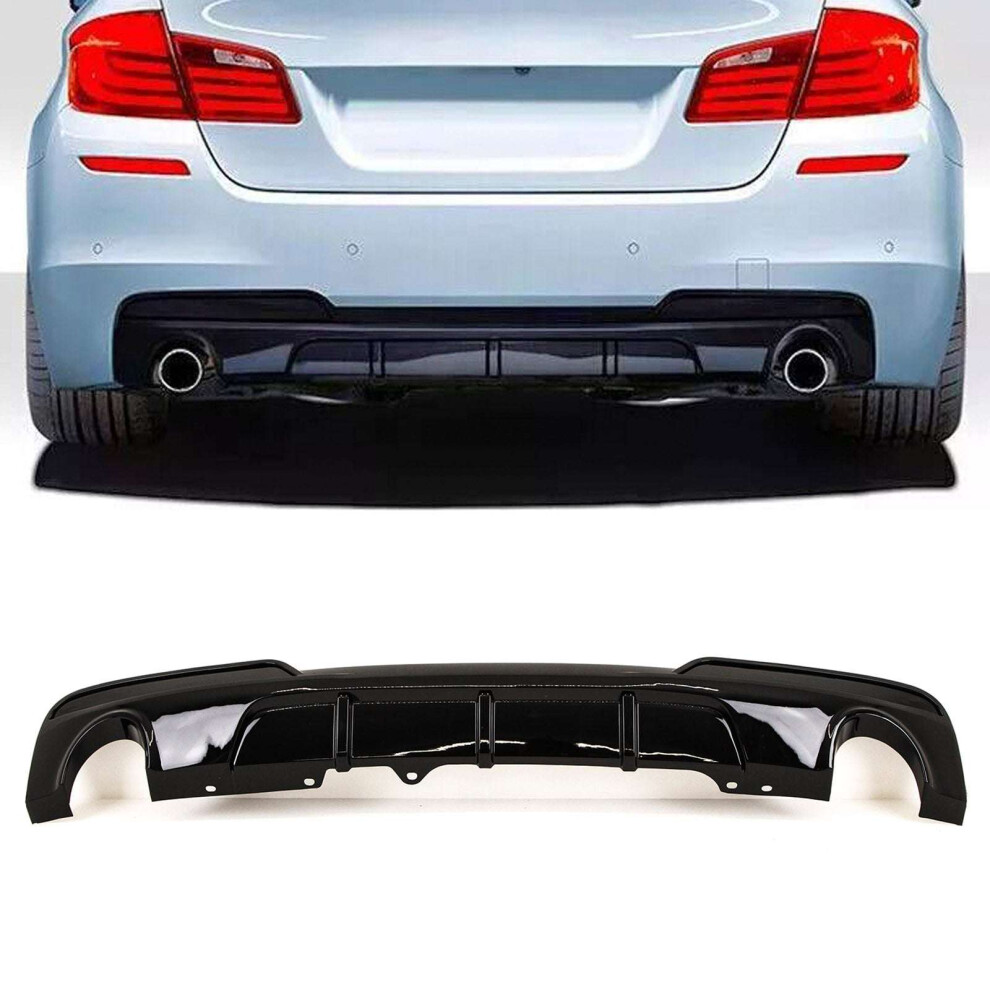 For BMW 5 F10 F11 Rear Bumper Diffuser Splitter Sport Dual Exhaust Gloss Black - Image 3