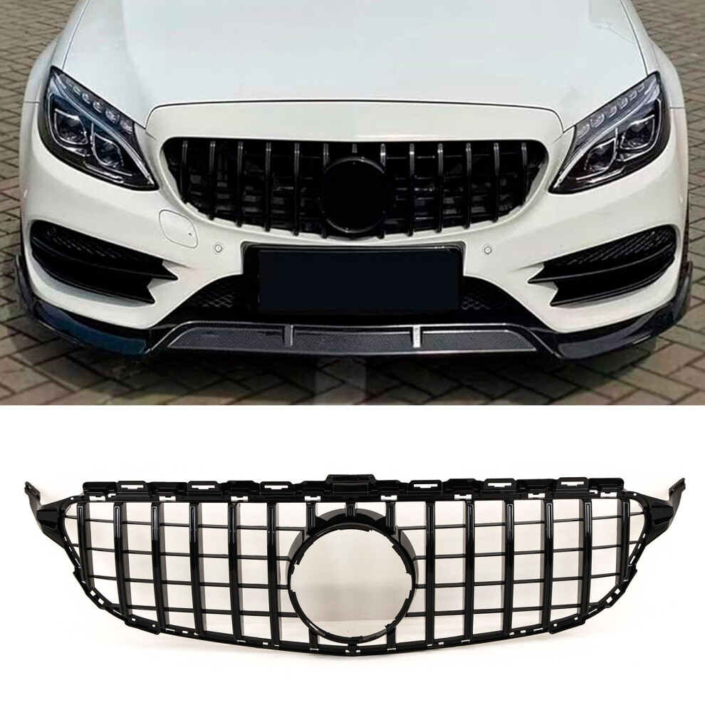 Front Grille Fits Mercedes C Class W205 2014-18 Amg Panamericana Gt Style Gloss Black 9145588440310