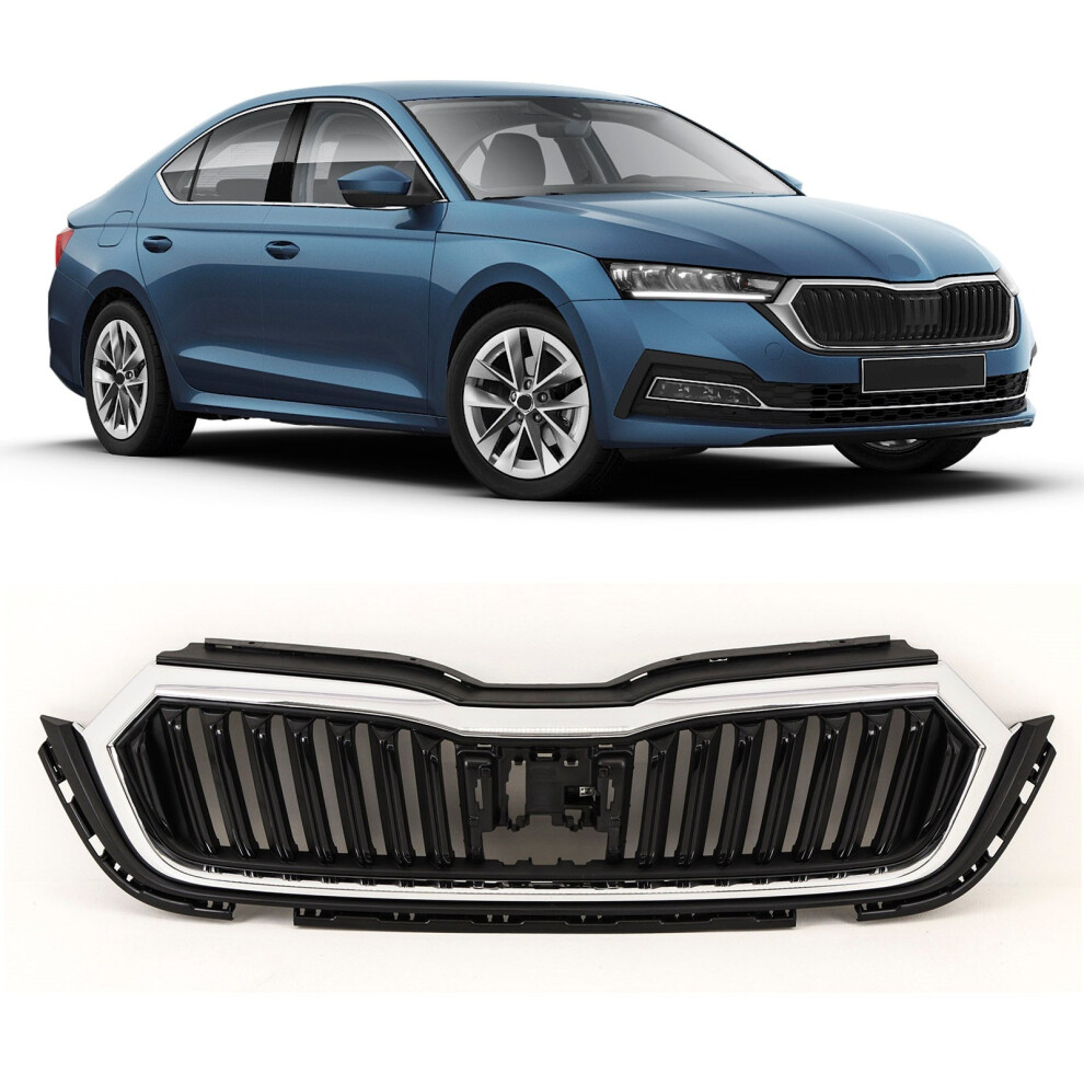 Tvp Trade Vehicle Parts.co.uk Black Front Bumper Main Grille Mat W/ Chrome Frame For Skoda Octavia 2020-2024
