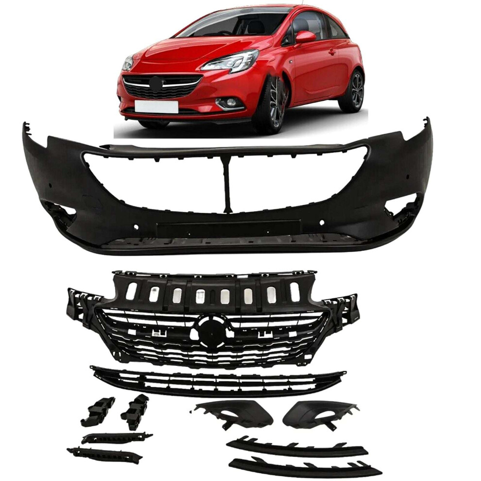 Front Bumper Kit Complete Primed With 4 Pdc Holes For Vauxhall Corsa E 2015-2019