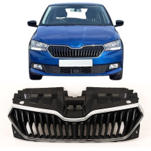 Front Bumper Main Grille Mat Black W/Chrome Moulding For Skoda Fabia MK3 2018-21