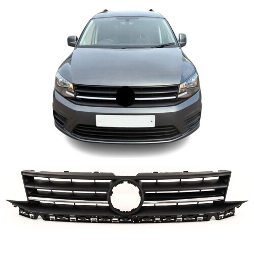 Front Bumper Main Grille Mat Black Textured W/Chrome Moulding VW Caddy 2015-2021