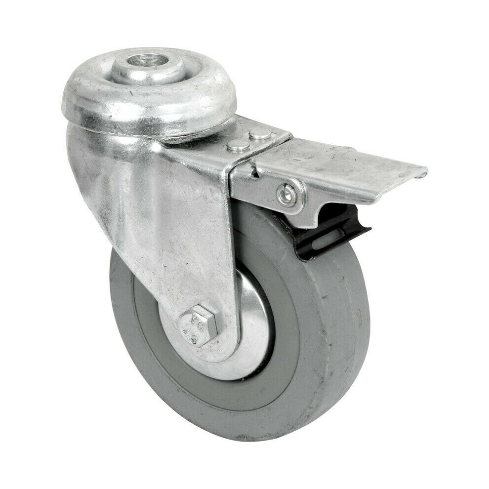 75Mm Grey Rubber Castor Wheel Braked Bolt Hole 5057067997625