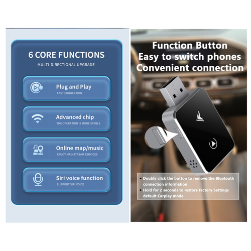 Wireless CarPlay Adapter 2 in 1 Converts Wired to Wireless Upgrade B 1