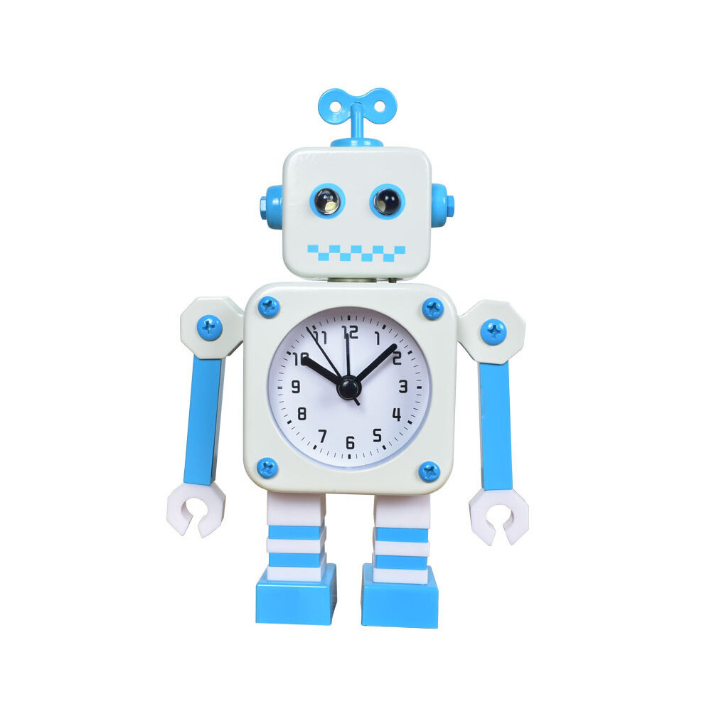 (White) Cartoon Robot Alarm Clock Metal Casing Analog Hands Childrens Living Space Room-image-OPC-PHX9XK7-NEW