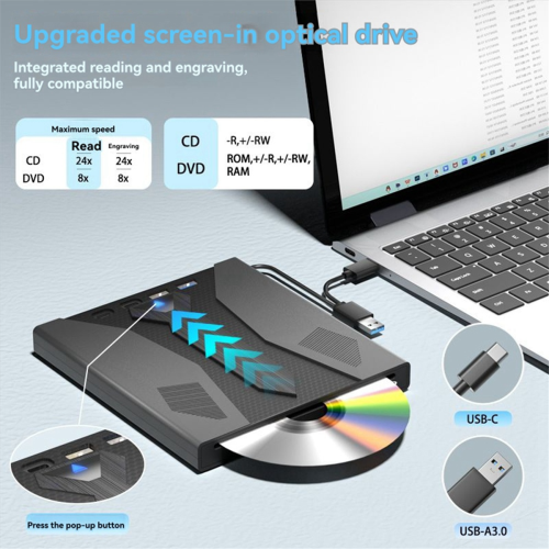 Εξωτερική μονάδα οπτικού δίσκου USB 3.0 τύπου C CD DVD για φορητό υπολογιστή 1