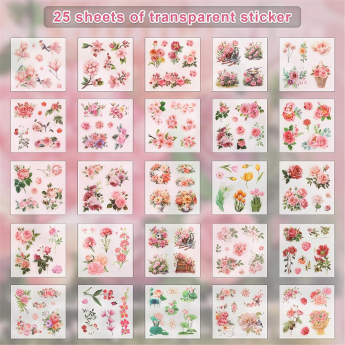 Flower Sticker, Transparent Stickers and Material Paper Red 1