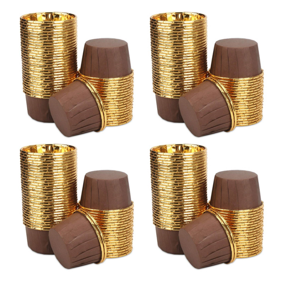 50 Pirottini Monouso Per Cupcake In Alluminio - Oro + Marrone