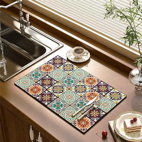 Retro Quick-Drying Water-Draining Mat for Kitchen Bar Countertops 2