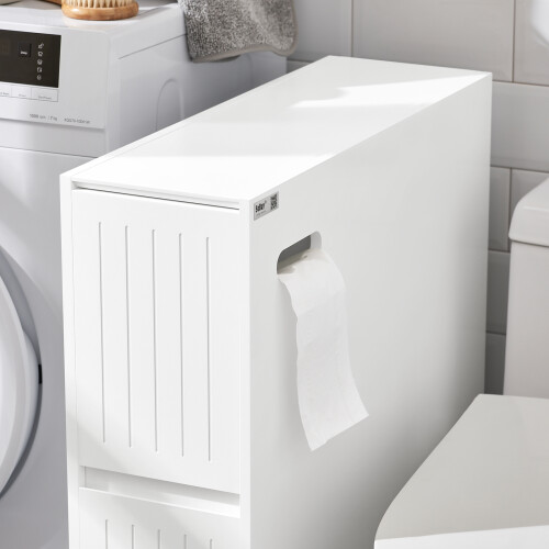 SoBuy Armoire WC Compacte avec Roulettes Blanc 2