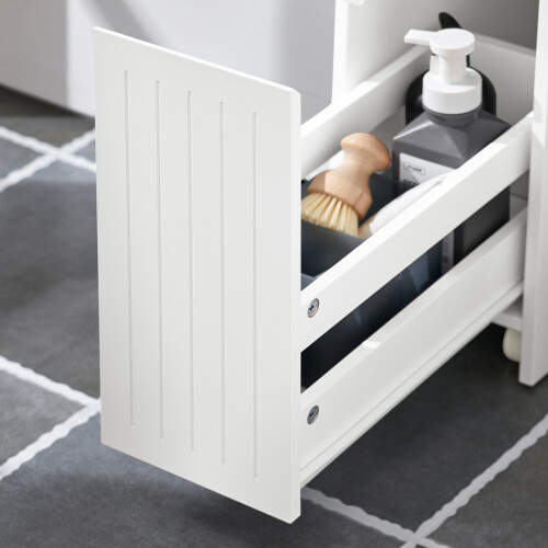 SoBuy Armoire WC Compacte avec Roulettes Blanc 1