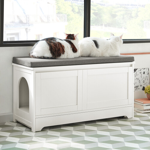SoBuy Cat Litter Cabinet Storage Bench White 1