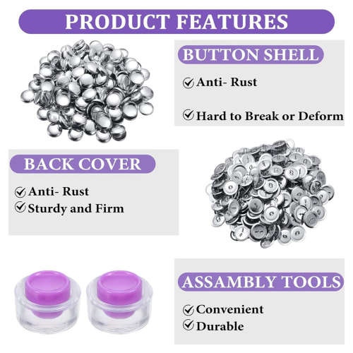 100 Sets Cover Buttons Kit DIY Fabric Cloth Cover Buttons 0.59 Inch 2