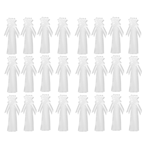 Large White Wedding Pew Bows with Long Tulle Wedding Pew Bows