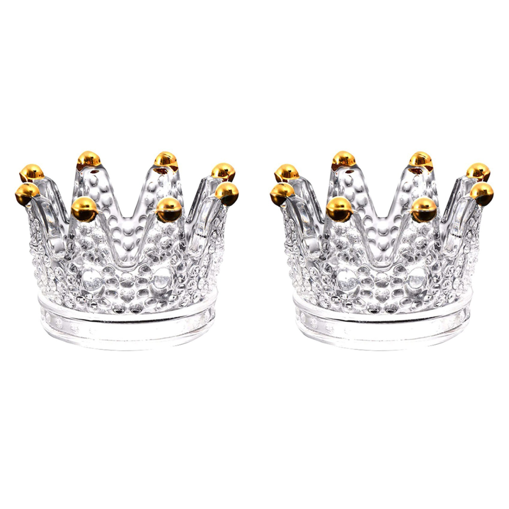 Portacandele In Vetro A Corona, Trasparente E Dorato