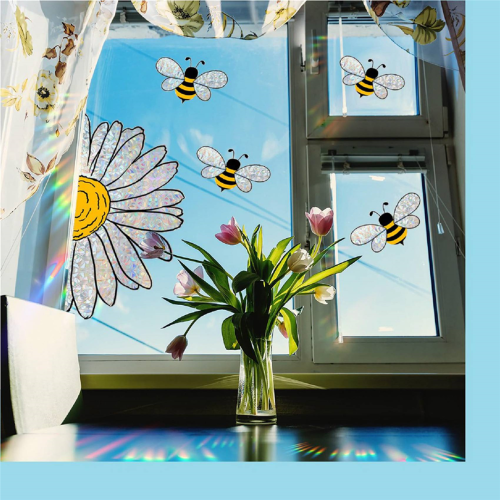Adorable Bees Style Glass Sticker, Bee Window Decals- Sunflower 2