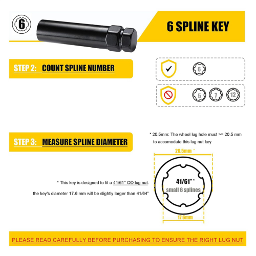 7 Spline Lug Nut Key 6 Spline Lug Nut Socket Removal Tool 2