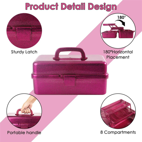 Glitter Pink & Craft Tool Storage Box, Stackable Carry Tackle Box 1