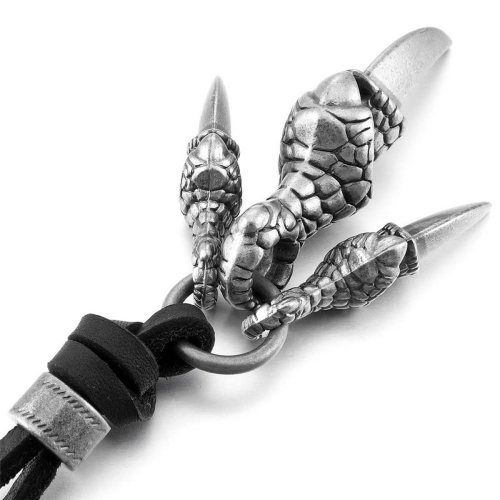 Alliage Cuir Pendentif Collier Dragon Griffe Gothique Argent Noir 1