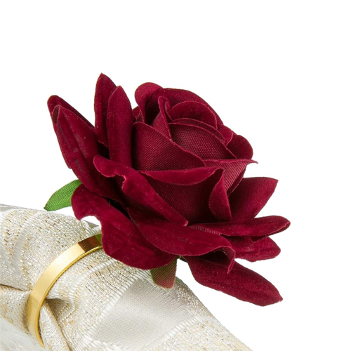 10Pcs Red Rose Shape Buckle Napkin Ring Table Decor Napkin Holder 2