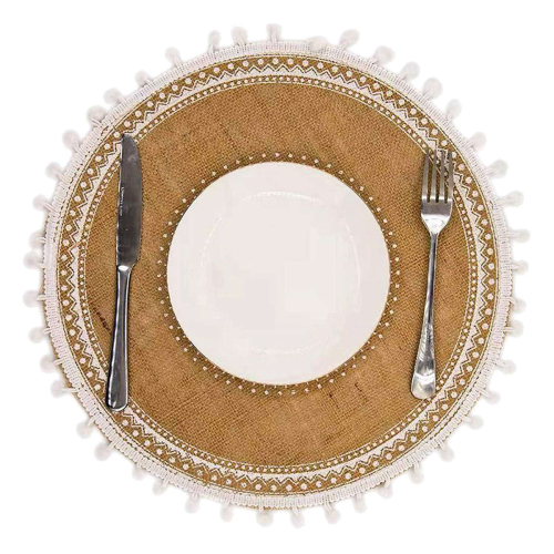 Round Placemats Set of 4,Boho Woven Table Mats (White Ball) 2