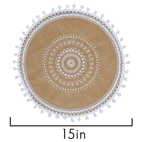Round Placemats Set of 4,Boho Woven Table Mats (White Ball) 1