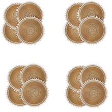 Round Placemats Set of 4,Boho Woven Table Mats (White Ball)