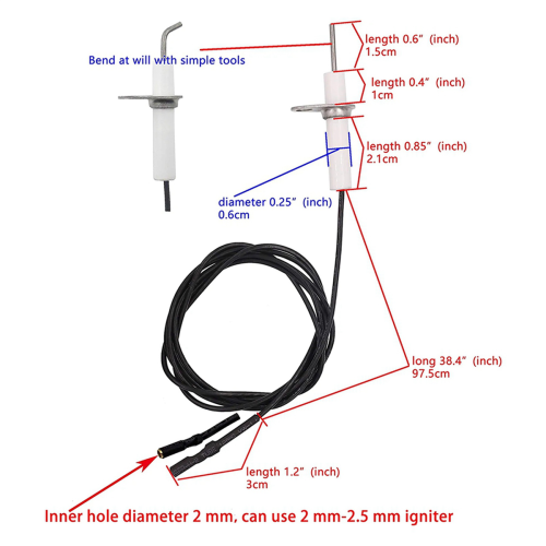 2Pc 38Inch Ignitor Wire & Ceramic Electrode Assembly 1