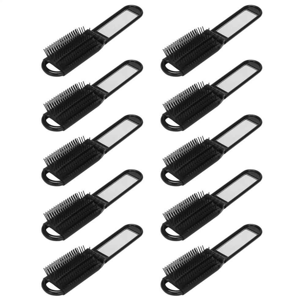 Markenlos Unisex Black Travel Folding Hair Brush With Mirror Compact Pocket Size Comb
