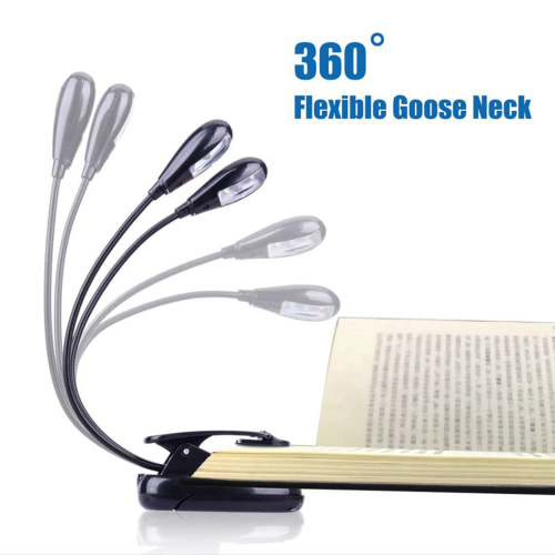 2 luci da lettura a LED con clip per leggio e doppio braccio 1