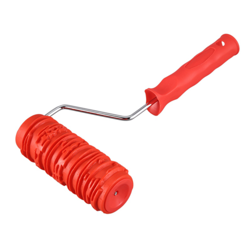 6 Inch Painting Roller with Handle Rubber Wood Pattern for Wall Red 2