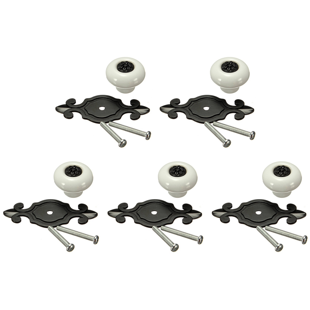Vintage Ceramic Door Drawer Cupboard Pull Handle White+Black 4851431206655