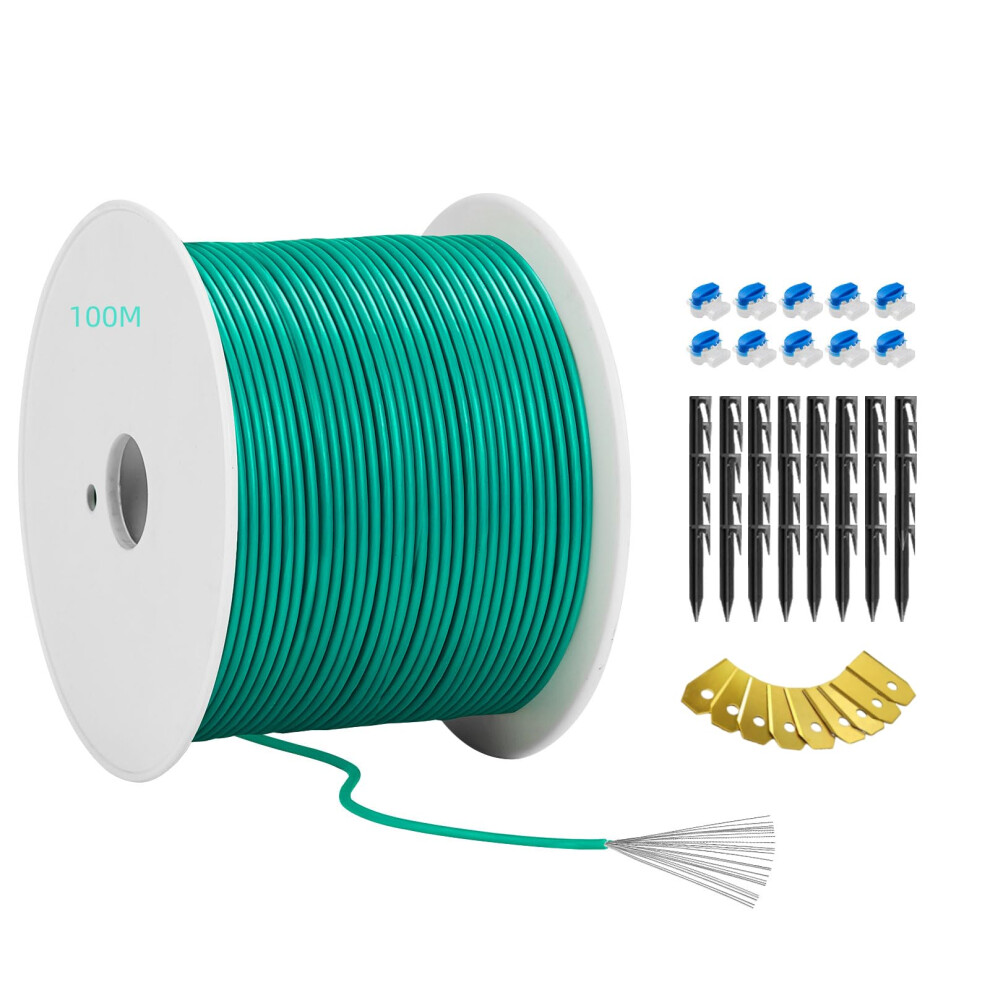 Headley Tools 100M Boundary Cable For Robotic Lawnmower - Boundary Wire+50X Pegs+10X Connectors+9X Titanium Blades Accessory Set For Search Cable,