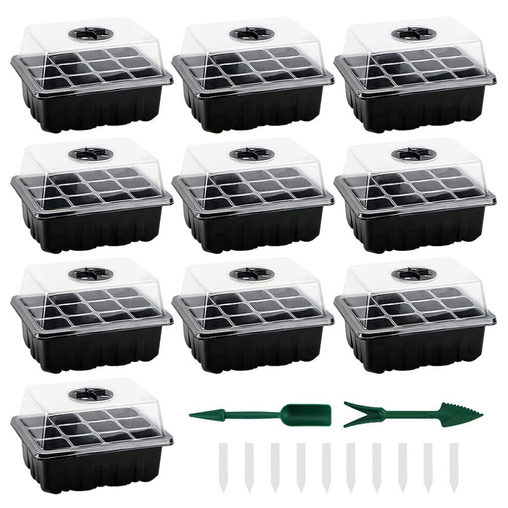 Seed Trays Seedling Tray 10-Pack, Sturdy Seed Starter Tray Kit with Humidity Adjustable Dome Lid & Base, Mini Propagator Greenhouse Plant Growing-image-OPC-PHXBTBG-NEW