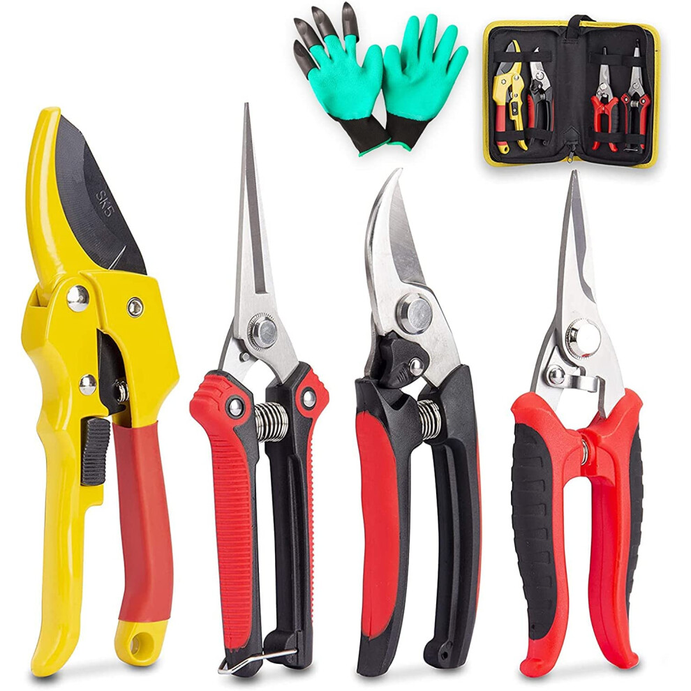 Kotto Fstop Labs Packs Pruner Shears Garden Cutter Clippers, Stainless Steel Sharp Pruner Secateurs, Professional Bypass Pruning Hand Tools Scissors Kit Size 4