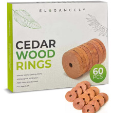 60 PACK Cedarwood Moth Repellent for Wardrobes, 100% Natural Anti Moth 4.5cm Cedar Rings - Substitute to Moth Balls and Humane Moth Killer -