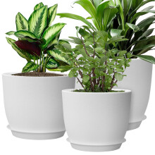 MUAEEOK Plant Pots 25/23/20 cm, Set of 3 Modern Decorative Plastic Planters with Drainage Holes and Saucers Plastic Flower Pots Nursery Planting Pot