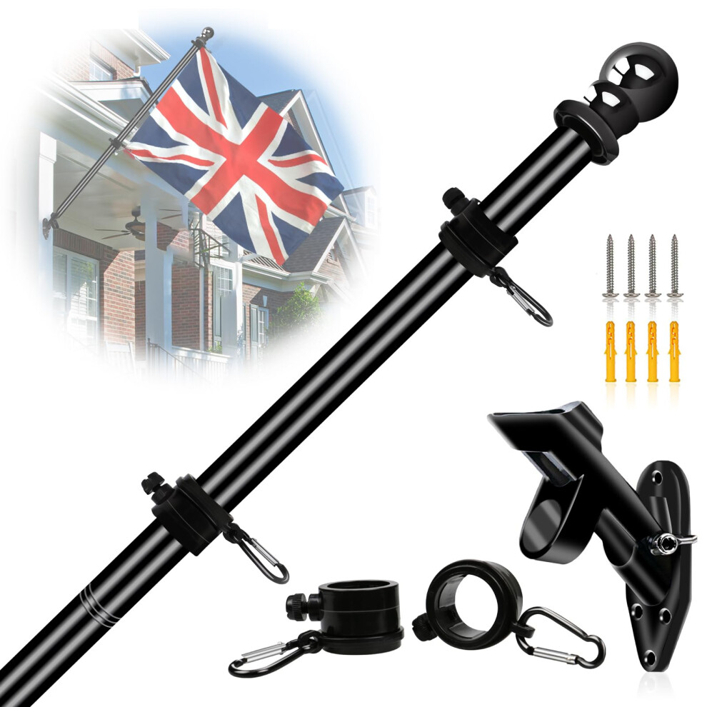 Nq 6Ft (1.8M) Flag Pole For Garden With Flag Pole Holder, Stainless Steel Flag Pole Kit For House, Flag Pole For Outdoor, Wall Mounted Flag Pole
