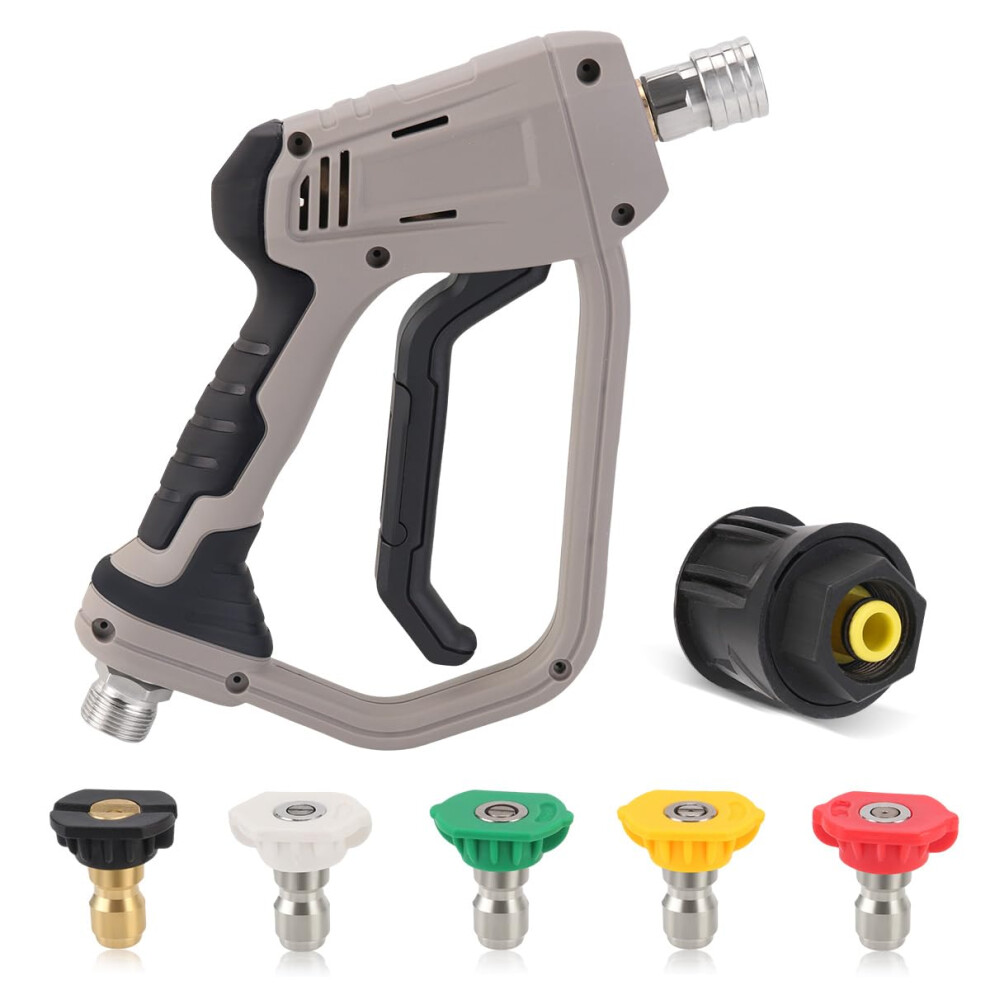 Yuirshion High Pressure Washer Gun With 5 Water Nozzle Tip, 4350 Psi Cleaner Gun, Car Wash Water Gun For Car Cleaning (M22 14Mm Hose Connector With